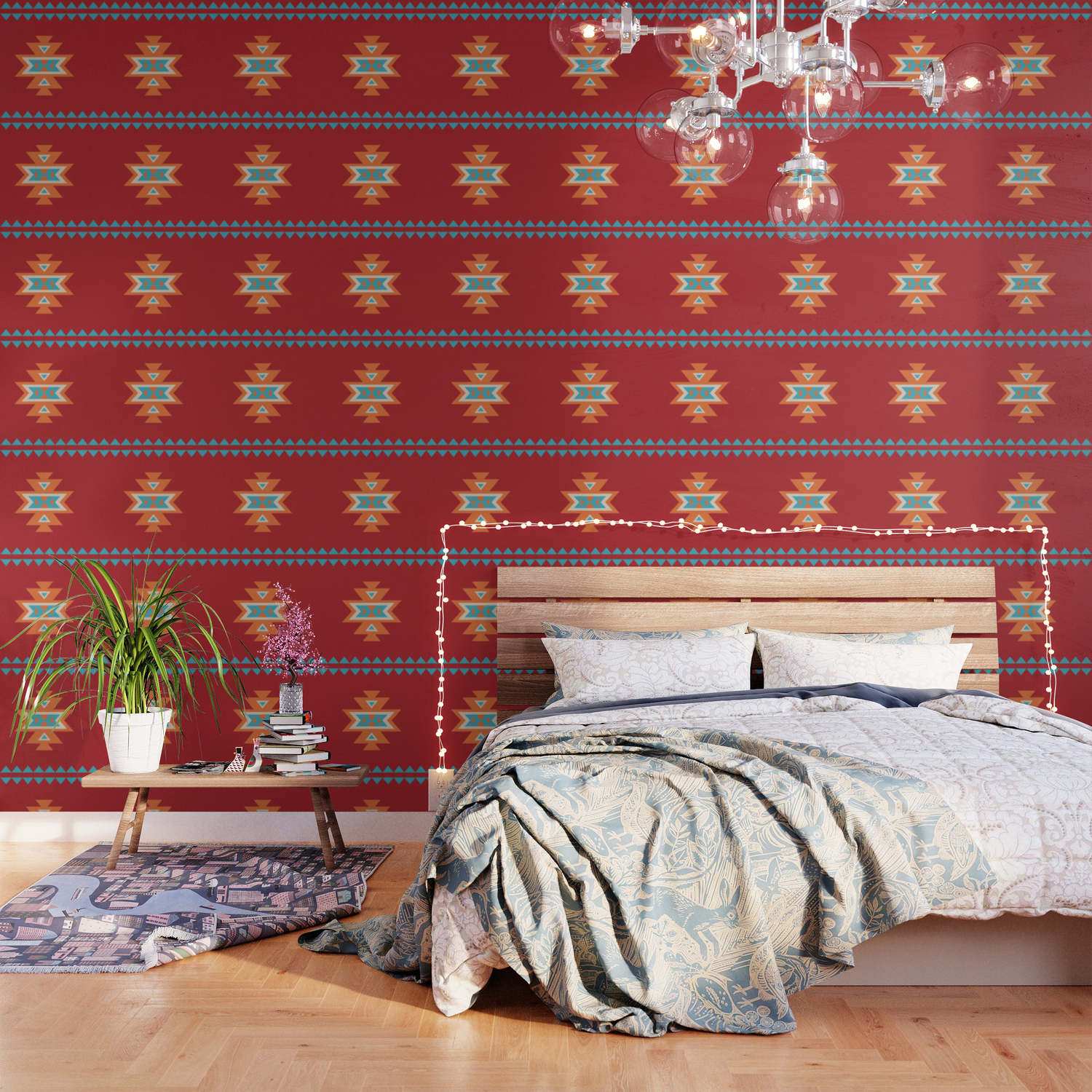 Navajo Aztec Pattern Orange Turquoise On Red Wallpaper By Pelaxy