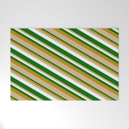 [ Thumbnail: Dark Goldenrod, Tan, Mint Cream & Dark Green Colored Lined/Striped Pattern Welcome Mat ]