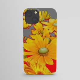 MODERN YELLOW FLOWERS GREY-RED ART iPhone Case
