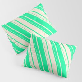 [ Thumbnail: Green and Beige Colored Striped/Lined Pattern Pillow Sham ]