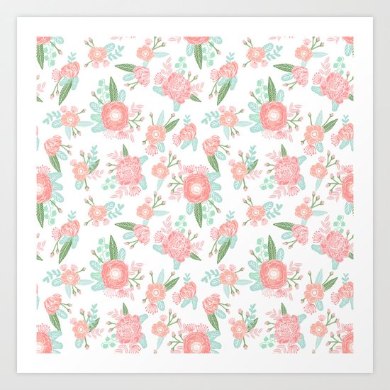 Florals floral pattern minimal basic trendy bouquet spring summer nursery decor Art Print