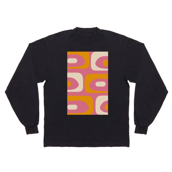 Piquet Mid Mod Abstract Pattern Thulian Pink Mustard Orange Cream Long Sleeve T Shirt