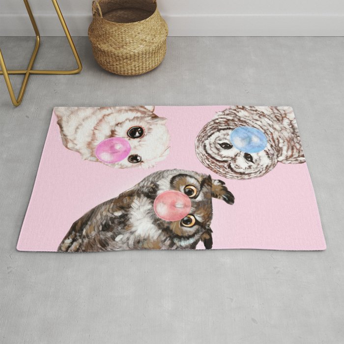 Playful Owls Bubble Gum Gang in Pink Rug