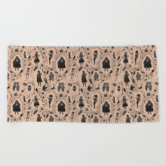 Creatures of the Night (orange) Beach Towel
