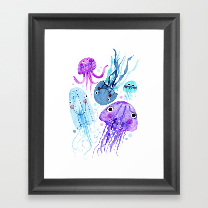 Jelly Fish Fields - Ocean Watercolor Framed Art Print
