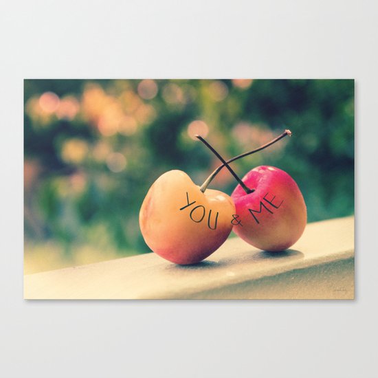 You & Me (Rainier Cherries with Green Bokeh Background) Canvas Print