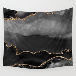 Darkness Black and Gold Agate Wall Tapestry