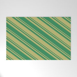 [ Thumbnail: Dark Khaki & Sea Green Colored Striped Pattern Welcome Mat ]