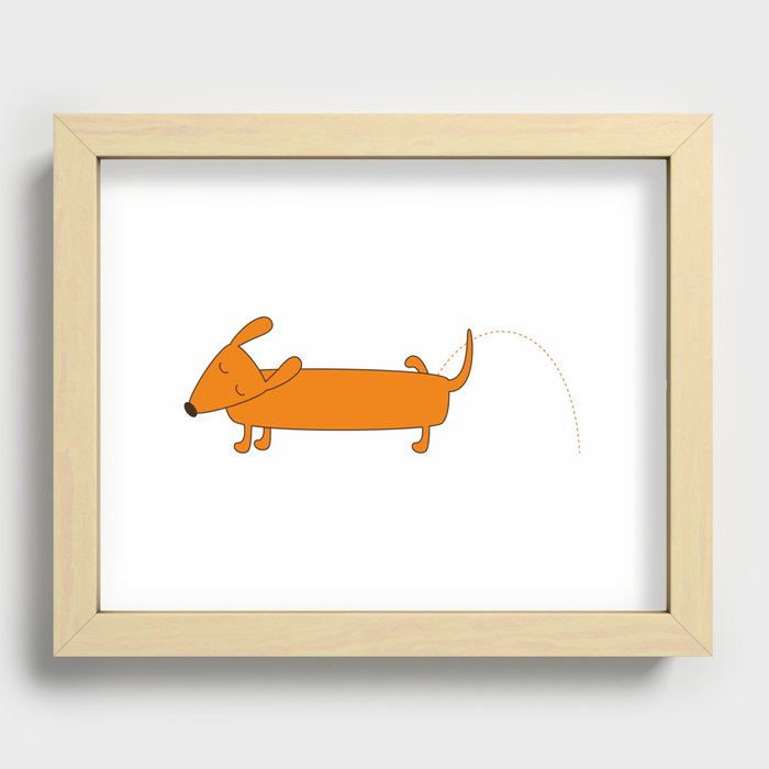 Cute pissing dachshund Recessed Framed Print