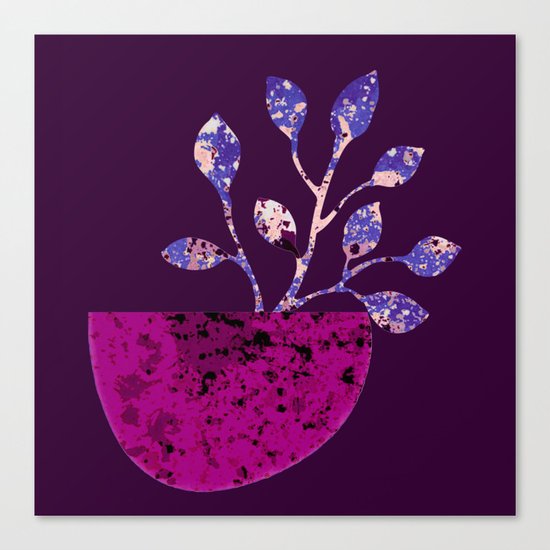 pot and branch on purple Canvas Print