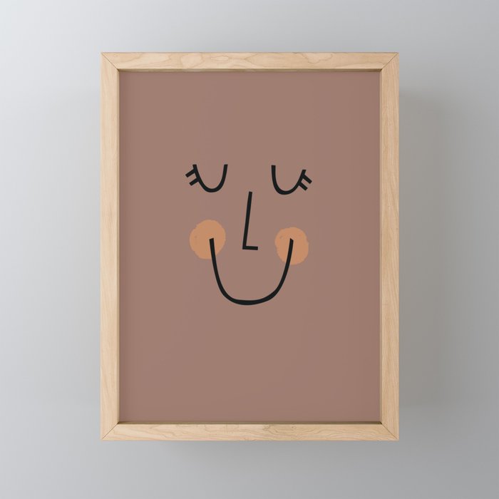 Winky Smiley Face in Brown Framed Mini Art Print