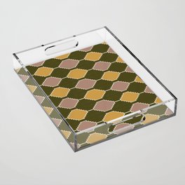 Retro Hygge Tribal Checker Pattern in Green Acrylic Tray