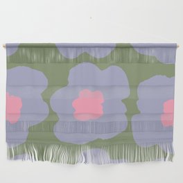Large Pop-Art Retro Flowers in Very Peri Lavender on Green Background  Wall Hanging