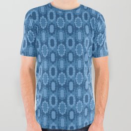 Abstract Geometric Flower Jewels in Blue All Over Graphic Tee