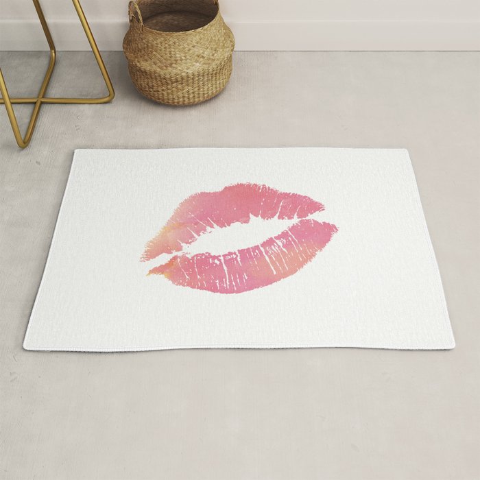Watercolor Pink Lips Lipstick Chic Romantic Kiss Girls Bedroom Wall Decor Fashion Poster Grl Pwr Rug By Themotivatedtype Society6