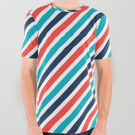 Diagonal Stripes In Blue Red White Nautical Theme Style All Over Graphic Tee