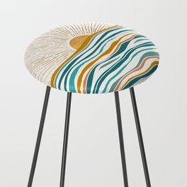 The Sun and The Sea - Gold and Teal Counter Stool
