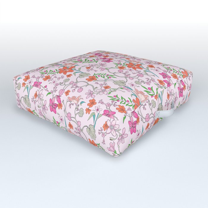 Orange FLOWERS Outdoor Floor Cushion