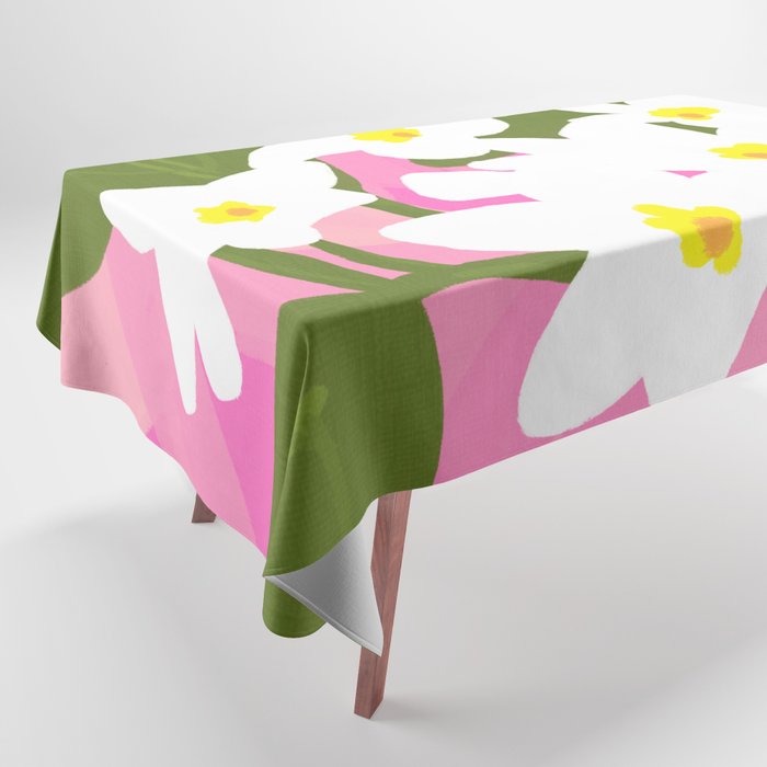 Jungle Flowers Retro Modern Tropical Pinks Tablecloth