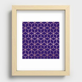 Rose gold cube pattern on blue Recessed Framed Print