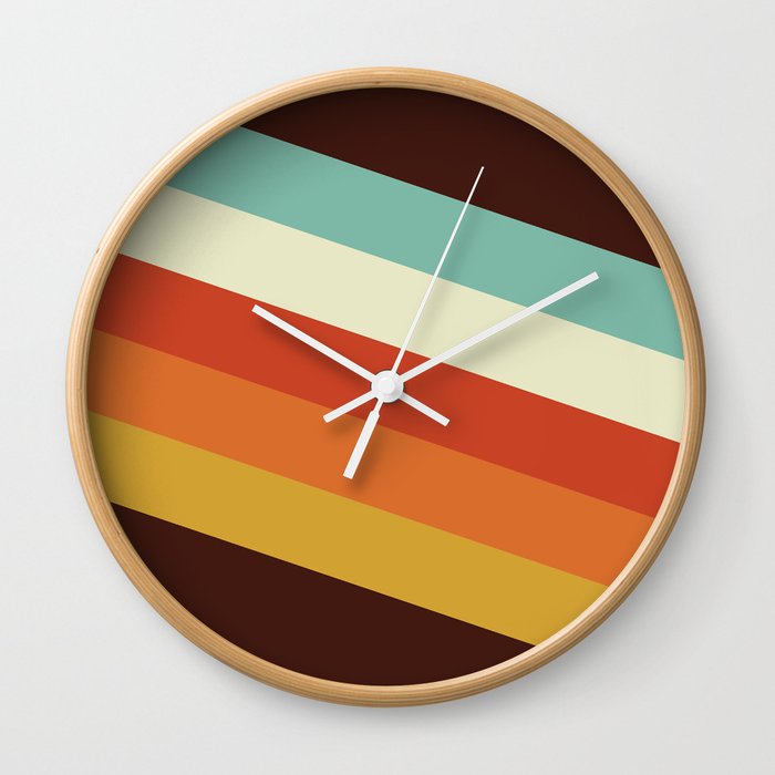 Renpet - Colorful Classic Abstract Minimal Retro 70s Style Stripes Design Wall Clock