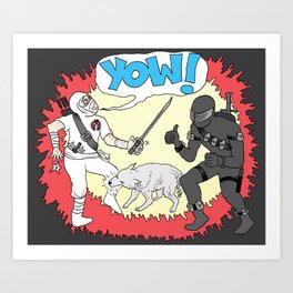 Wolf Beats Ninja Art Print