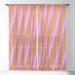 [ Thumbnail: Violet and Chocolate Colored Lined/Striped Pattern Sheer Curtain ]