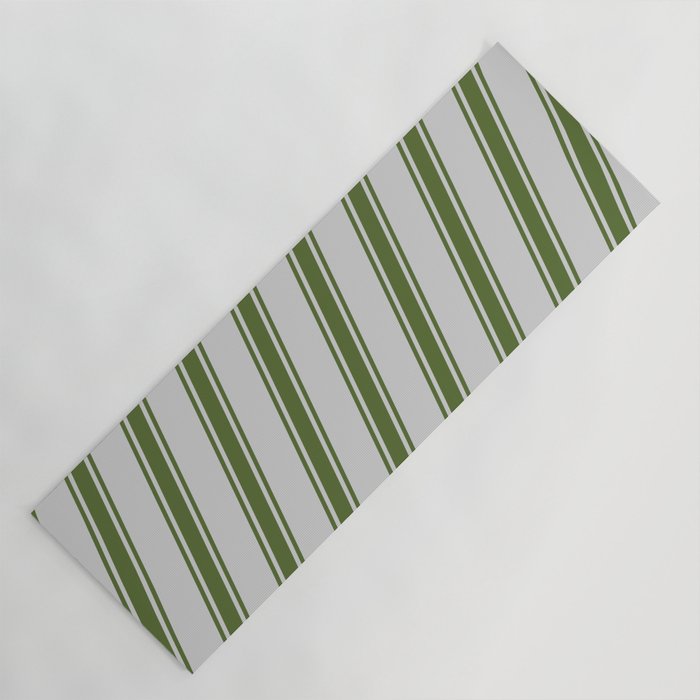 Light Gray & Dark Olive Green Colored Pattern of Stripes Yoga Mat