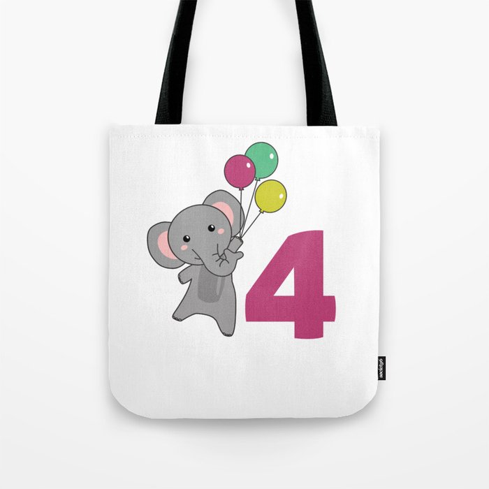Elephant Fourth Birthday Balloons For Kids Tote Bag