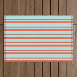 [ Thumbnail: Red & Turquoise Colored Striped/Lined Pattern Outdoor Rug ]