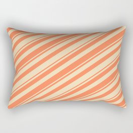 [ Thumbnail: Coral & Tan Colored Lines/Stripes Pattern Rectangular Pillow ]