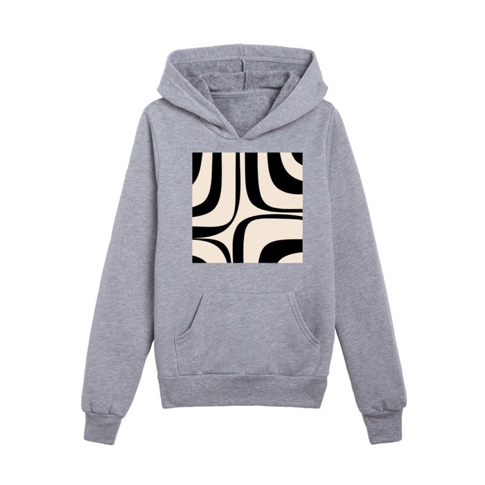 Retro Groove Abstract Minimal Pattern Black and Almond Cream Kids Pullover Hoodie
