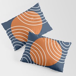 Mid Century Modern Geometric 133 in Navy Blue and vintage orange (Sun and Rainbow Abstract) Pillow Sham