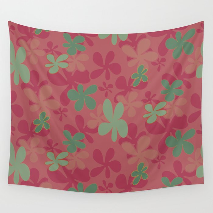 Pink and Green Groovy Flower Pattern Wall Tapestry