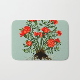  Marigold plant flower portrait with sage background Bath Mat | Pastel, Greenery, Flora, Curated, Flowers, Dirt, Earth, Bouquet, Nature, Marigold 