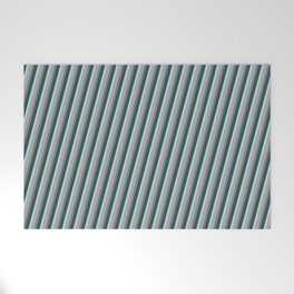 [ Thumbnail: Grey, Dark Slate Gray, Light Blue & Dark Grey Colored Striped/Lined Pattern Welcome Mat ]