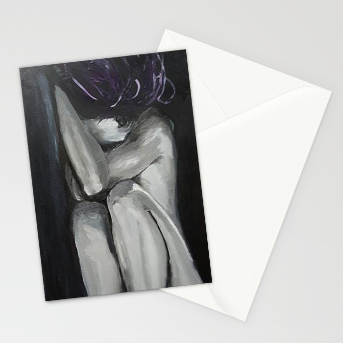 Tasteful Nude Oil Paint On Canvas Painting Fetal Position Black
