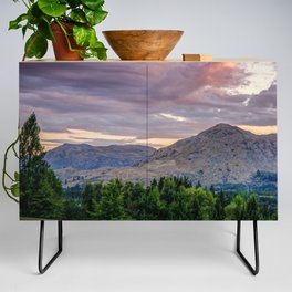 New Zealand Photography - Forest And Mountains Under The Colorful Sky  Credenza