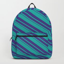 [ Thumbnail: Light Sea Green and Dark Slate Blue Colored Stripes/Lines Pattern Backpack ]