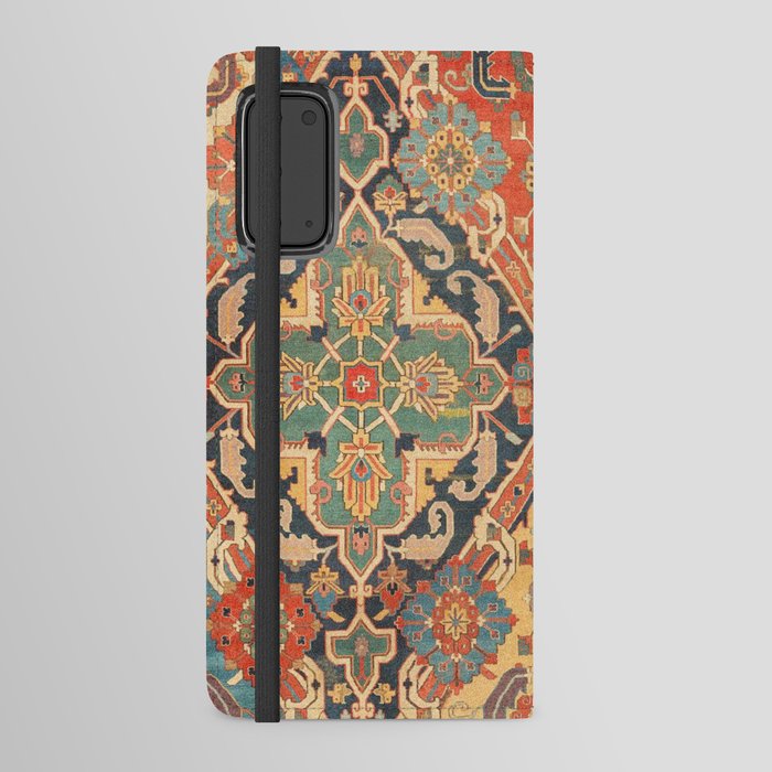 Geometric Leaves VIII // 18th Century Distressed Red Blue Green Colorful Ornate Accent Rug Pattern Android Wallet Case