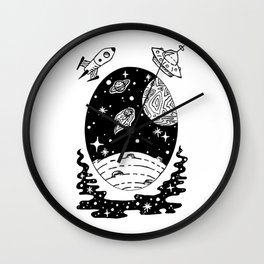Space Themed Illustration — Comet Flying Past Planets Galaxy Design Wall Clock