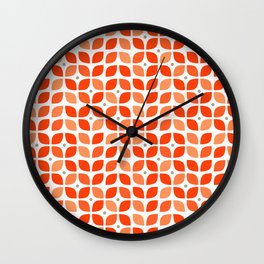 Red geometric floral leaves pattern in mid century modern style Wall Clock