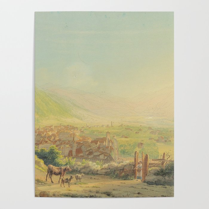 Johann Heinrich Bleuler d. J. Graubünden  ,A view of Chur and surrounding in canton Graubunden Poster
