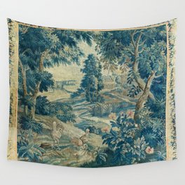 Antique 18th Century Flemish Verdure Green Bird Garden Landscape Tapestry Wall Tapestry