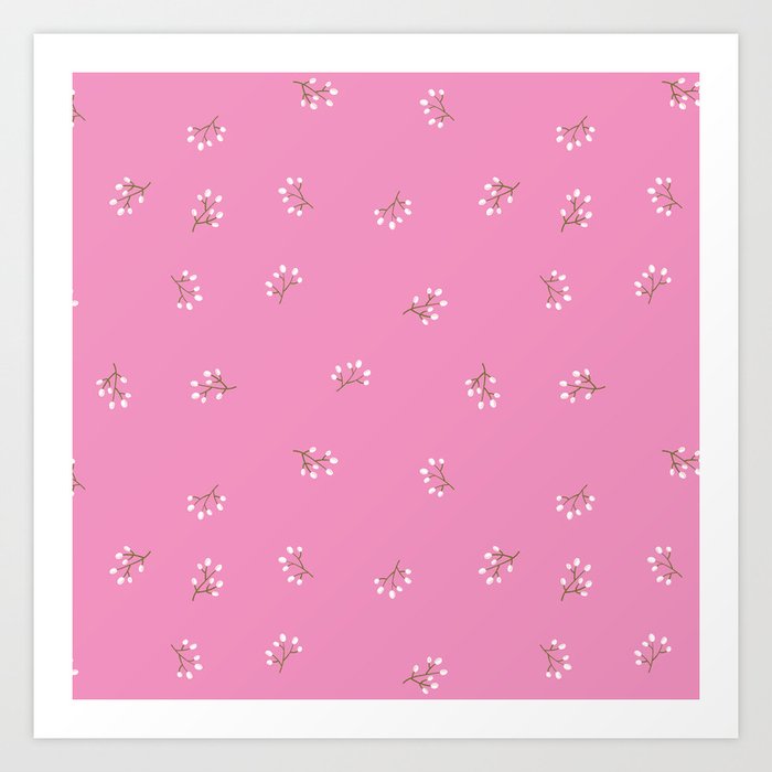 Rowan Branches Seamless Pattern on Pink Background Art Print