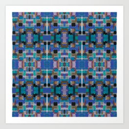 Oil Pastel Blue Geometric Pattern Art Print