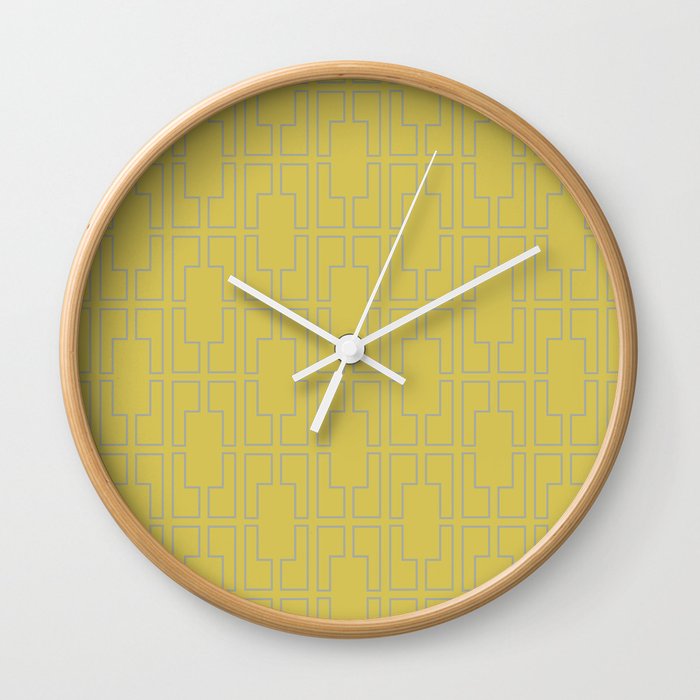 Simply Mid-Century Retro Gray on Mod Yellow Wall Clock