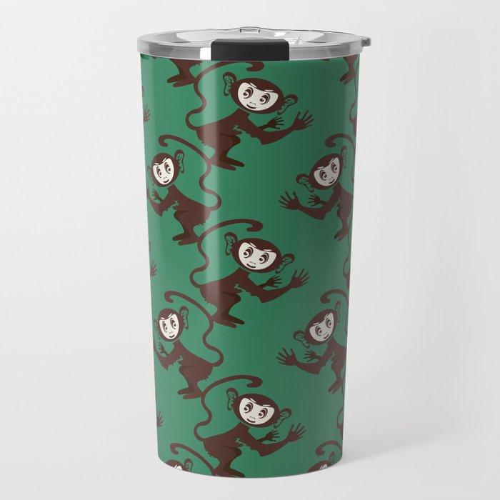 Cute Cartoon Monkey Pattern on Christmas Green Travel Mug