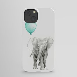 Baby Elephant with Aqua Balloon iPhone Case