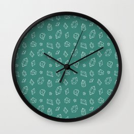 Green Blue and White Gems Pattern Wall Clock
